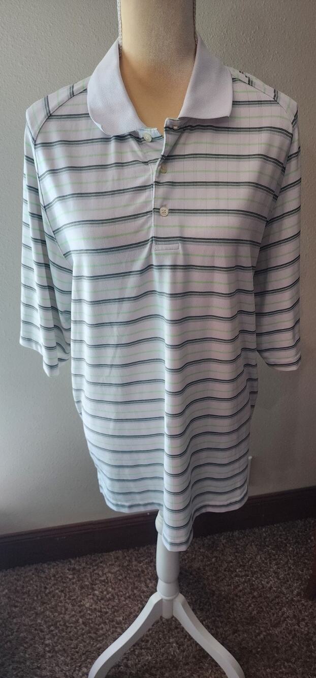Bollé Golf Tech Moisture Wicking Striped Polo Shirt Men's L White Green